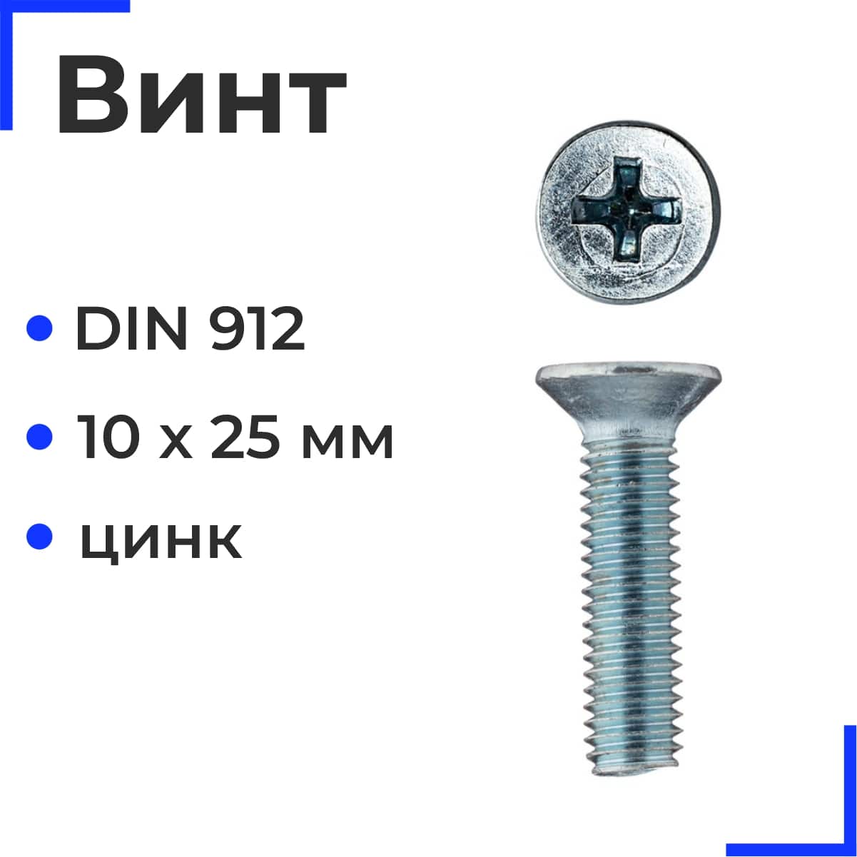 Винт М10х25 DIN 912 8.8 цинк